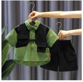 طقم شورت أسود وبلوز فيست أخضر